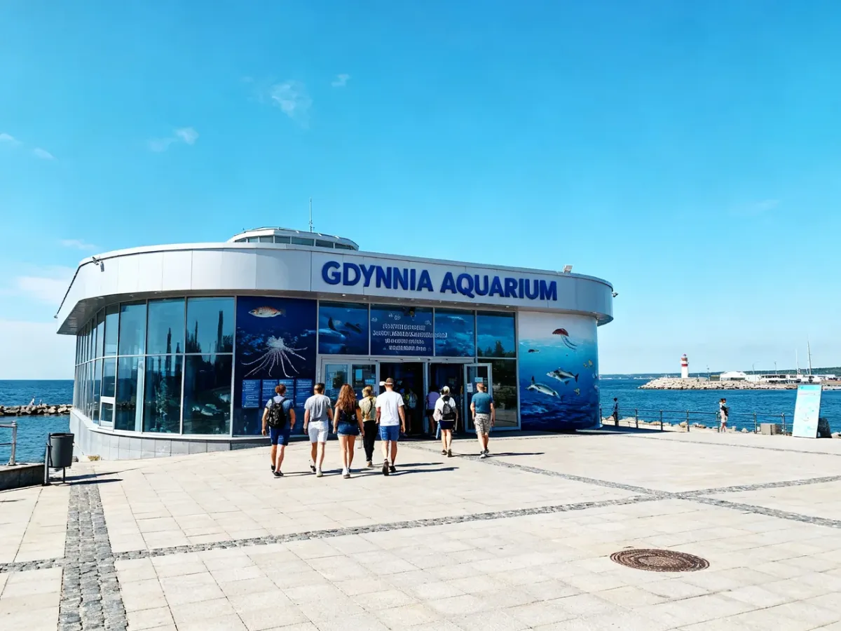 Budynek Akwarium Gdyńskiego nad gdyńskim nabrzeżem