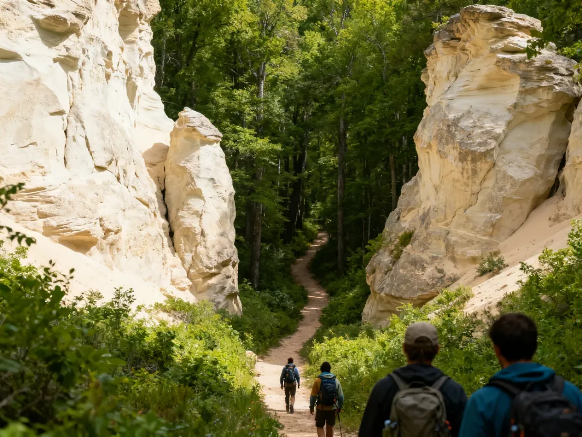 Skalne formacje i leśna ścieżka w Adršpachu